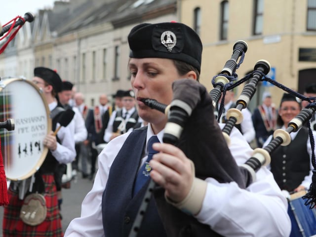 Pictured taking part in the 'Last Saturday' parade in Larne.