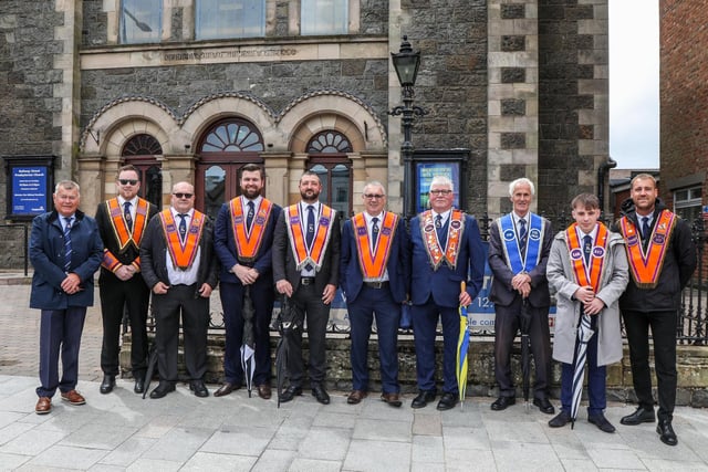 Orangemen gather for the Empire Sunday parade in Lisburn and church service at Lambeg Parish