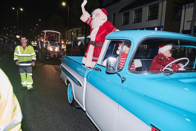 Santa arrived in his vintage 1959 Chevy Apache to switch on Cookstown’s Christmas lights on Friday evening.