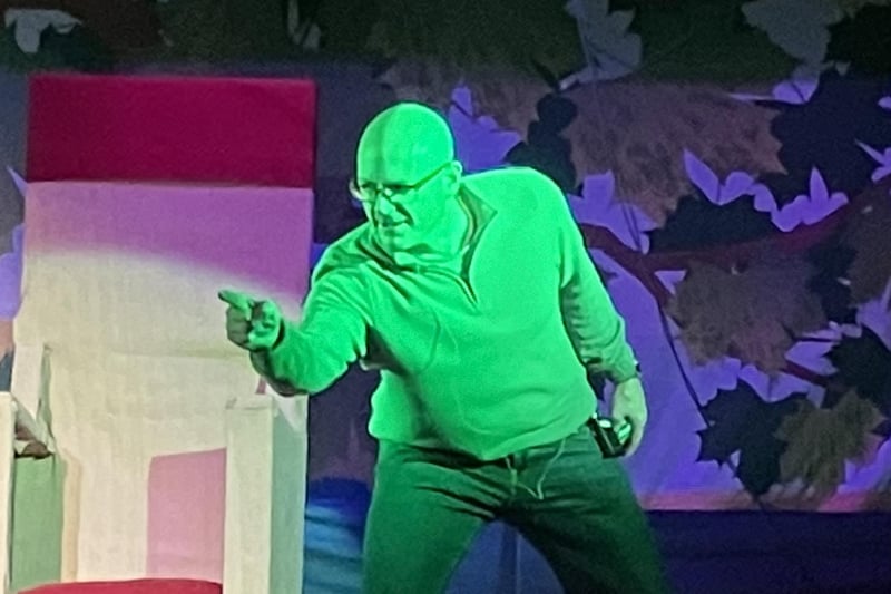 Panto baddie Fleshcreep (Neill Virtue) in rehearsal for the opening night of Jack and the Beanstalk.