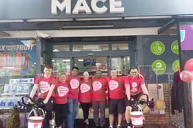 MACE Cookstown staff, from left,  Darragh Nugent, Laverne Mitchell, Nomi Bagar, Aileen Loughran, Sam Bhatti (Store Owner), Darren Campbell and Gary Derby. Credit: NICHS