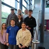 SERC Lisburn Campus students and tutors who hve flown to Tenerife on a Turing Scheme trip. Front row l-r :  Lucy Davison (16, Gilford), Matthew McGuinness (18, Lisburn) and Brooke Reynolds (19, Dromore).   Middle row:  Daniel Donaghy (17, Lisburn), Cara McCutcheon (19, Dromore) and Daniel Koen (18, Lisburn).   Back row: SERC Associate Business Lecturer Rose-Marie Ritchie and SERC Lecturer in Tourism and Event Management Rachel Suitor.