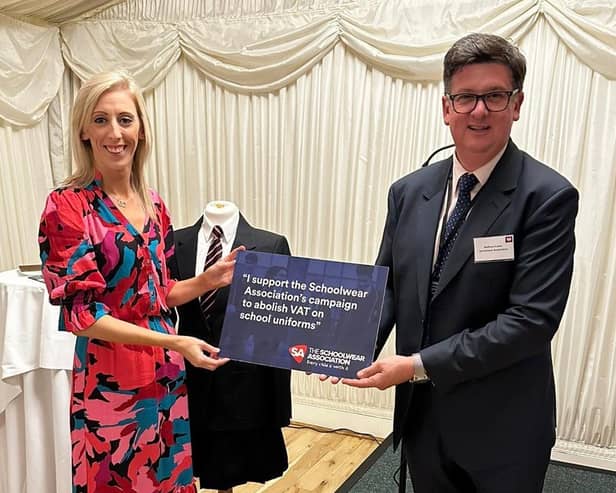 Upper Bann MP Carla Lockhart with a representative from The Schoolwear Association.