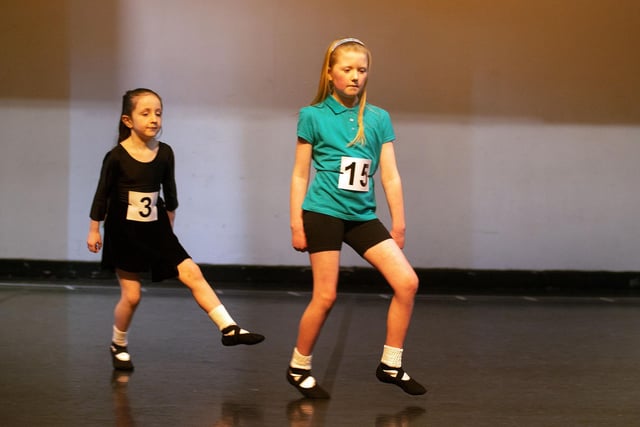 Aurora McMahon, left, and  Edie McClelland taking part in the under 8 Reel competition at the Portadown Folk Dancing Festival. PT10-223.