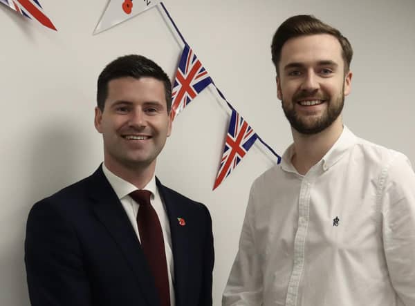 DUP Upper Bann MLA Jonathan Buckley welcomes Kyle Moutray who is joining Armagh, Banbridge and Craigavon Council following in the footsteps of his father Cllr Stephen Moutray.