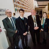 The Mayor with pupils and teacher from Integrated College Glengormley