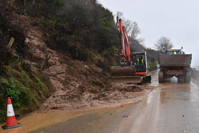 The scene of the landslide on the Coast Road near Glenarm.