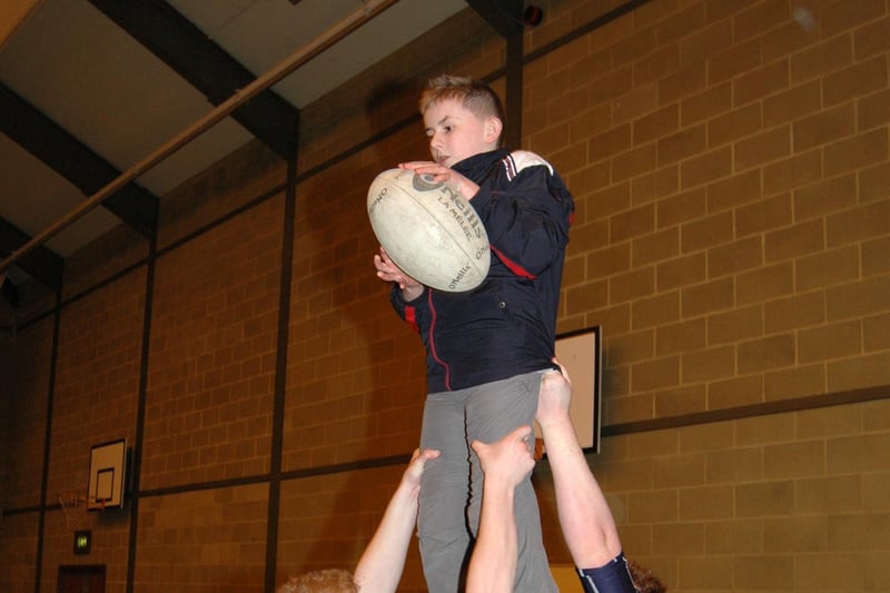 James Stafford wins the ball in the line-out during the 2007 Larne Grammar School open night. LT06-327-PR