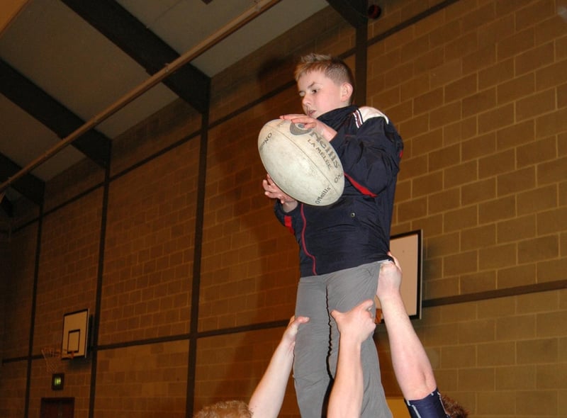 James Stafford wins the ball in the line-out during the 2007 Larne Grammar School open night. LT06-327-PR