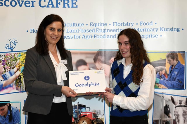 BSc (Hons) degree in Equine Management second year student, Katie Behan (Headford) receives the Godolphin Scholarship, presented by Ciara Devitt at the bursary and scholarship event at Enniskillen Campus.