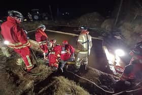 Teams from Belfast and Omagh joined their NI Fire and Rescue colleagues in Ballymoney to help save a trapped horse.