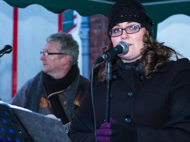 Entertaining the visitors in Whitehead outside the Community Centre, 2012.