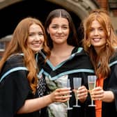 Friends Anna-Ruth Creighton from Antrim; Sallie Morrin from Belfast; and Katie McCaughey from Belfast celebrated graduating with a degree in Geography from Queen's.
