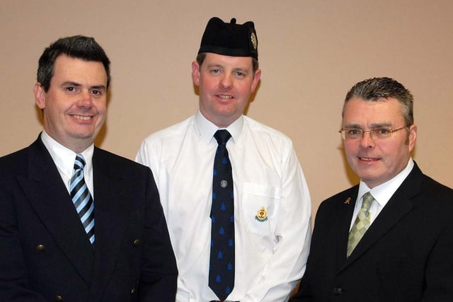 Bobbi Brown from Belfast City Mission (third from left) who was the inspecting officer at Tobermore Boys Brigade annual display in 2007. Also included in the picture are Rev John Flagherty and company captain Trevor Stewart.