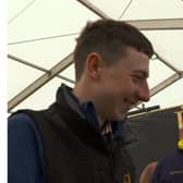 A nervous Kile Diamond with his dad Michael at Balmoral Show in the next episode of Rare Breed. Credit UTV