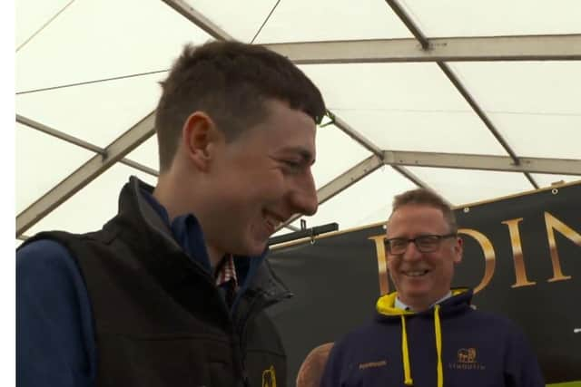 A nervous Kile Diamond with his dad Michael at Balmoral Show in the next episode of Rare Breed. Credit UTV