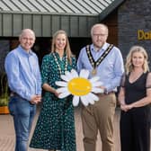 Pictured at the launch is from left. Raph O’Connor, Residential Services Manager at Cancer Fund for Children’s Daisy Lodge; Mayoress Nicola Gowan; Councillor Andrew Gowan, Mayor of Lisburn & Castlereagh City Council and Sarah Clements, Partnerships & Philanthropy Lead Executive at Cancer Fund for Children. Pic credit:  Lisburn & Castlereagh City Council