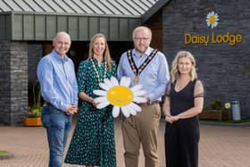 Pictured at the launch is from left. Raph O’Connor, Residential Services Manager at Cancer Fund for Children’s Daisy Lodge; Mayoress Nicola Gowan; Councillor Andrew Gowan, Mayor of Lisburn & Castlereagh City Council and Sarah Clements, Partnerships & Philanthropy Lead Executive at Cancer Fund for Children. Pic credit:  Lisburn & Castlereagh City Council