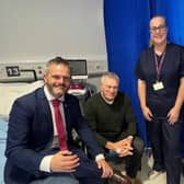 Health Minister, Robbie Butler MLA, DPU Patient, Charlie Booth, Dr Caroline West (Consultant Anaesthetist) and Staff Nurse, Ryan Irwin. Pic credit: SEHSCT