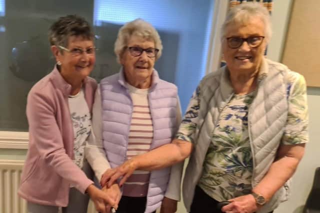 Founder members of Drumcree WI who cut the anniversary cake, from left: Edna Sharpe, Marylyn Eldon and Roberta Hall.