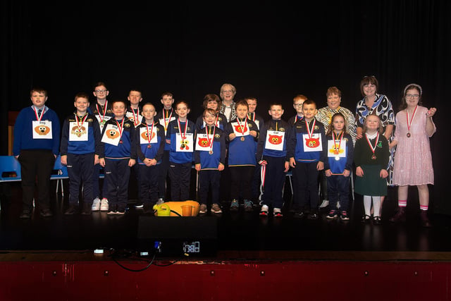Children who took part in the Special Needs section of Portadown Speech Festival on Thursday morning pictured with adjudicator, Julie McLoughlin, back centre, Speech Festival secretary, Karen Hoy and Councillor Julie Flaherty. PT08-208.