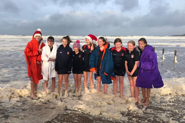 Braving the choppy waters during their sea dip debut on Portstewart Strand are Year 8 pupils from Coleraine Grammar School; Anna McGreevy, Elise Archibald, Erin Semple, Isabella McCarron, Jasmine Moore, Jessica Cartmill, Josie Dixon, Lucy Blackstock, Poppy Ewing and Sarah McCaughey