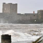 Storm Eowyn battering Carrickfergus during Friday, January 24. Credit Andrew McCarroll/ Pacemaker Press