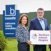 L-R: Bassetts Showroom Consultant, Brenda Hall, Managing Director, Bassetts, Neil Collins and Corporate Fundraiser from NI Children's Hospice, Kieran Buchanan.