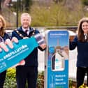 Former Mayor, Ald Stephen Ross, with Angela Halpenny. Head of Environmental Regulation at NI Water and Joanna Pusz, EMS and Sustainability Officer at Antrim and Newtownabbey Council at the Contactless Water Station at Theatre at The Mill.