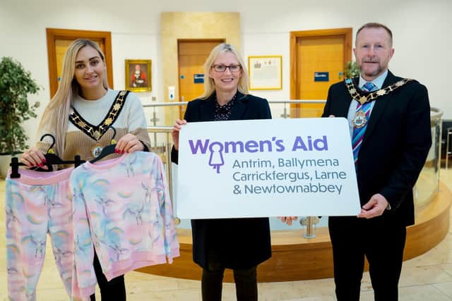 Deputy Mayor Cllr Leah Smyth and Mayor Ald Stephen Ross showing support for the  Women’s Aid ABCLN’s Christmas Pyjama Appeal.