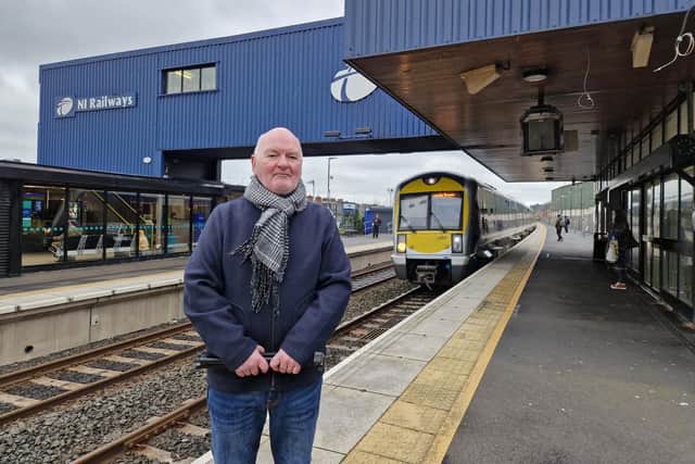 GAA pundit, Eugene Creaney at Lurgan Train Station. There had been concerns that due to work over Easter on the railway line that there may not be a trains available for Armagh fans heading to Dublin for the National League finals. However Translink has put on a special service for the GAA fans ahead of Sunday's big game.