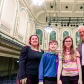 Concert Organiser and Sólás supporter India Chapman-Webb, Jacob Allen (10), Violet Allen (11) and Concert Host Noel Thompson look forward to the charity concert at the Ulster Hall on Saturday February 15. Pic credit: Sólás