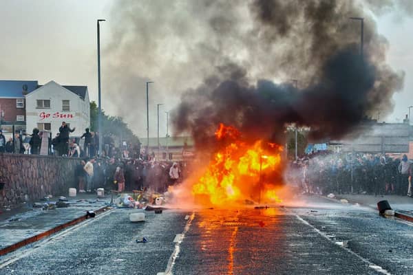 Crowds took to the streets of Ballymena for a second evening. Photo: Pacemaker