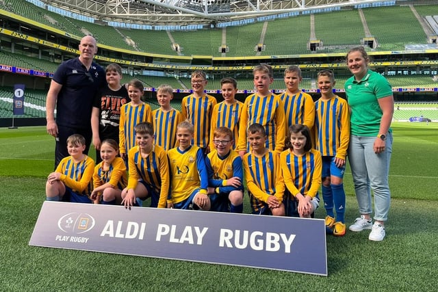 Gorran Primary School’s trip to the Aviva Stadium. They are pictured here with Ireland great Paul O'Connell