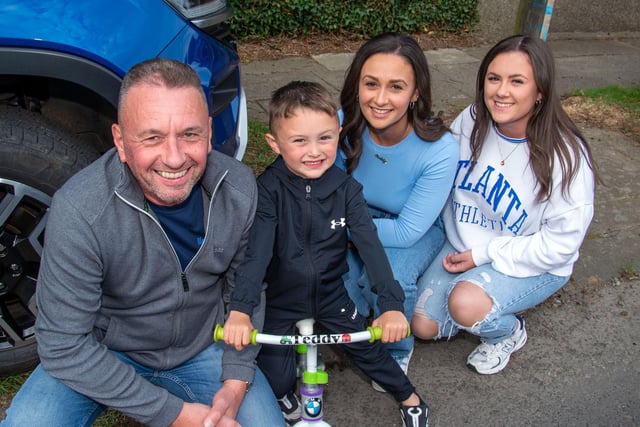 All smiles from David Carson, Teddy Wilson, Jessica Carson and Rebecca Carson who enjoyed the annual Waringstown Vintage Cavalcade. LM26-205.