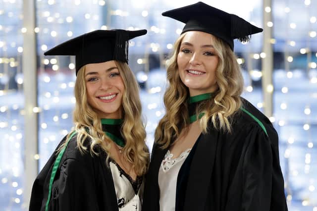 Molly Agnew Boyce from Belfast and Amy Jones from Newtownards graduate from Ulster University with BSc (Hons) in Business Technology at the Winter Graduation Ceremony at the Waterfront Hall, Belfast.