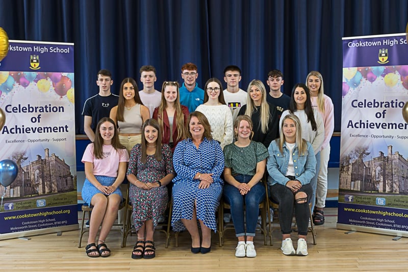 Pupils with 2 or more A grades at A2 Level pictured with the principal, Ms Evans.