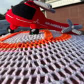 Lambeg Phantom Crocheter has created a fantastic tribute to Lisburn based charity Air Ambulance NI. Pic credit: Lambeg Phantom Crocheter