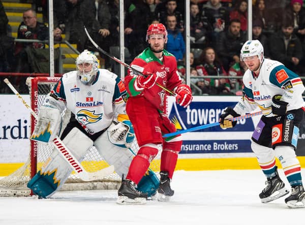 Belfast Giants defenceman Gabe Bast in action against the Cardiff Devils last weekend. Picture: James Assinder