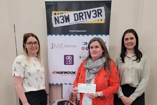 Dalriada School receiving their prize: [L-R] Anne Williamson, VP Louise Crawford and Emma Duffy, New Driver NI Special Projects Officer. Credit: New Driver NI