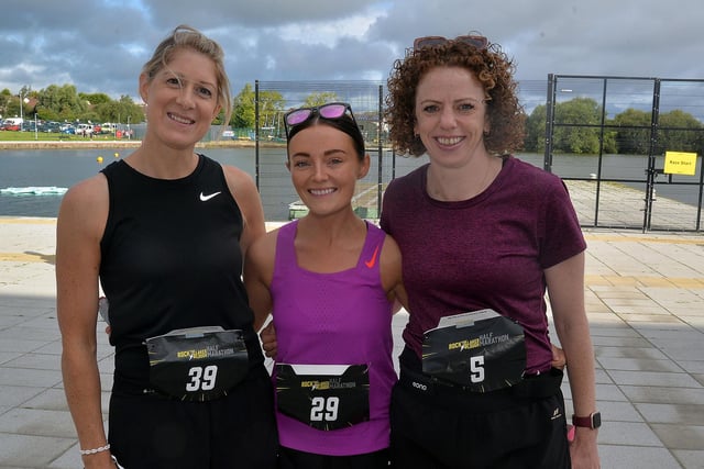 Portadown runners, Cathy McCrea, Anna Kirkland and Alison Briggs who took part in the St Peter's AC half marathon at Craigavon Lakes and Lough Neagh on Sunday. LM33-203.