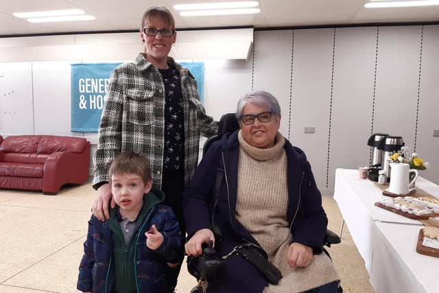 Enjoying tea, coffee and tray bakes at the official opening of  the new social supermarket Freedom Foods Pantry in Portadown, Co Armagh on Thursday. The supermarket is open to anyone in need and, for a small fee, can avail of a grocery shop of fresh and frozen food plus other staples.