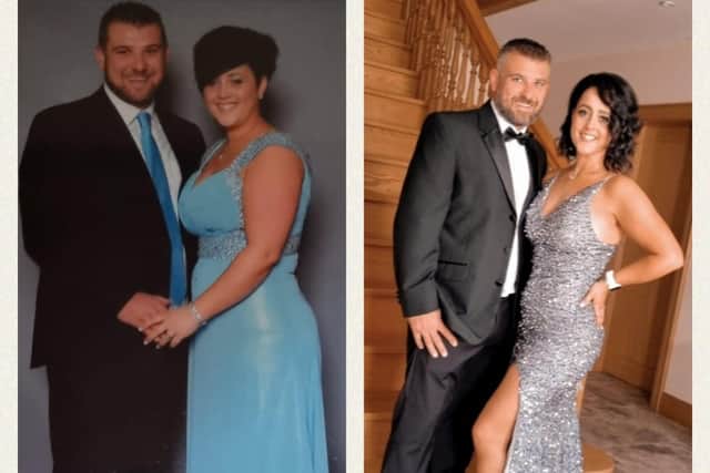 Alan and Kelly Corbett  before and after losing 40lbs