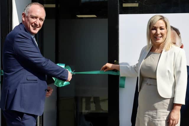 First Minister Michelle O'Neill with Mid Uster MP Cathal Mallaghan official opening the new SInn Féin constituency office in Magherafelt | Supplied