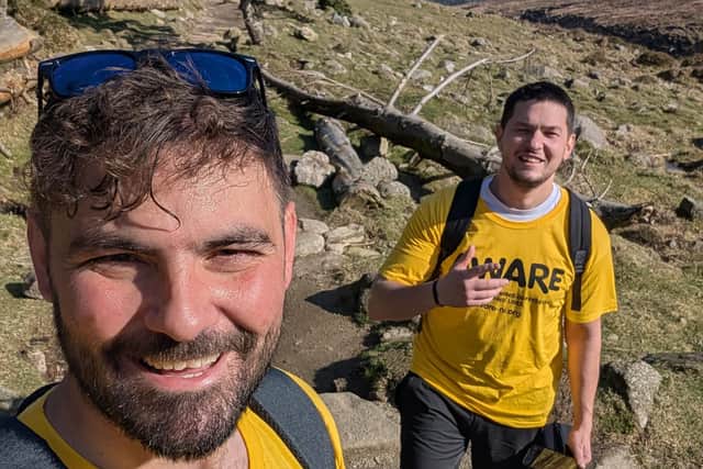 Causeway Coast DJs Darran Wallace and Robbie Dani who are taking on a 12 mountain challenge in aid of AWARE. CREDIT DARRAN WALLACE