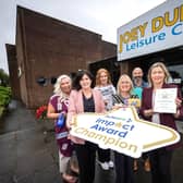Mayor of Causeway Coast and Glens, Councillor Dawn Huggins pictured with Causeway Coast and Glens, Policy Officer Elaine McConaghie, Autism NI Training and Development Officer, Aishling Steen, Causeway Coast and Glens, Physical Activity & Wellbeing Manager, Grace McMullan and Stuart Harding, and Brenda Boyle, Causeway Coast and Glens Borough Council.