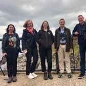 DAERA Minister Andrew Muir is pictured with representatives from RSPBNI at RSPB Seabird Centre at the West on Rathlin Island (L-R) Aoibheann Rooney, DAERA, Claire Vincent, DAERA, Erin McKeown RSPB, Donnell Black RSPB and John Martin RSPB. CREDIT DAERA