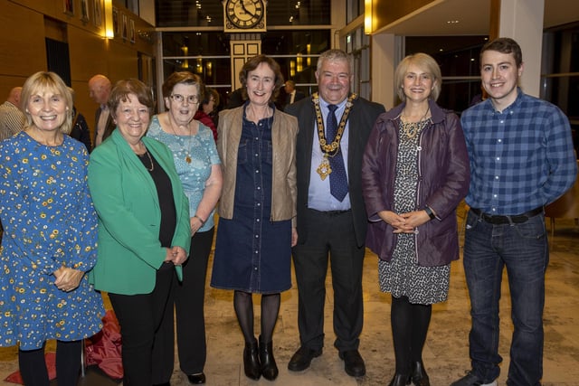 The Mayor of Causeway Coast and Glens Borough Council, Councillor Ivor Wallace, pictured with Pauline Brown, Regional Manager, Mary Wade, North Regional President, Ann Irwin, Area President, Ita McNicholl, Kate Mullan and Anthony McCloskey from the Errigal Conference pictured in Cloonavin at a reception for St Vincent de Paul volunteers.