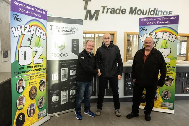 Pictured are  Brian Morgan director of 'The Wizard of Oz',  Austin McCusker of Trade Moulding and Gerald Hall, Stewartstown Amateur Dramatic Society.