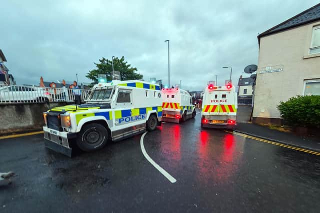 Police dealing with public disorder in Ballymena town centre on Monday, June 9. Picture: Pacemaker